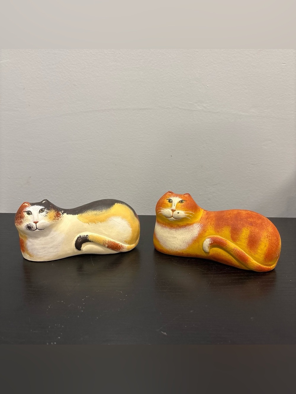 Set of 2 Hand-Painted Orange and Cream vintage cat figurines